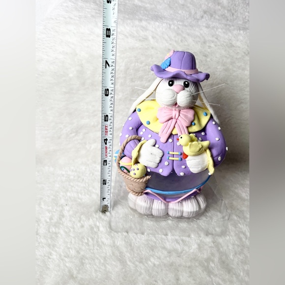 Collectible Easter Glass Ball Polymer Clay White Bunny Rabbit Figure Decor - Picture 11 of 12